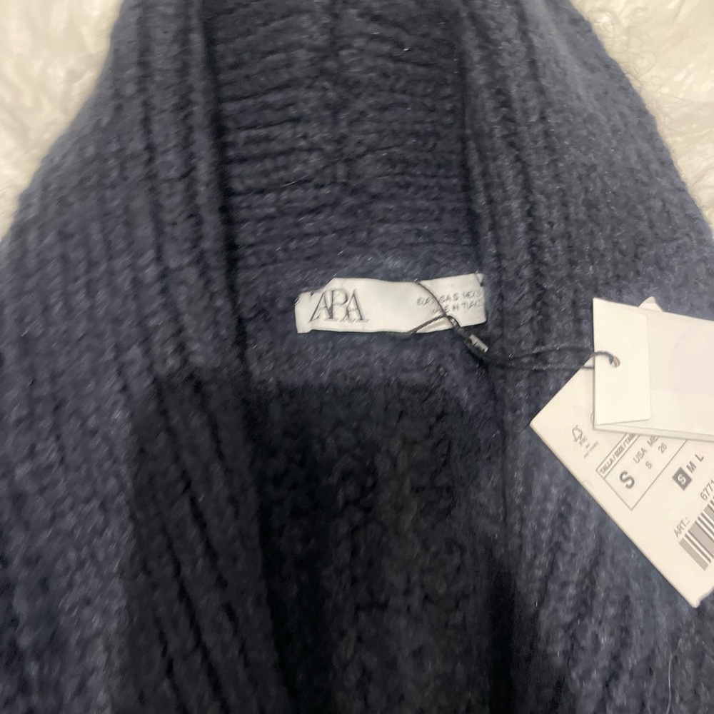 Zara oversize thick navy blue cardigan Sweater - Picture 7 of 8